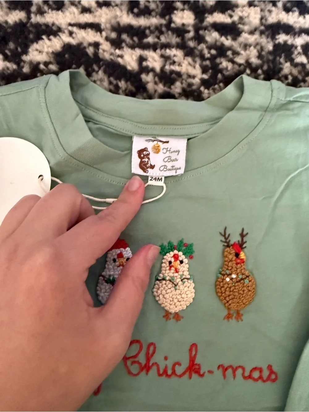 Kids Mint Green 'Merry Chick-mas' Holiday Jogger Set with Red Pants